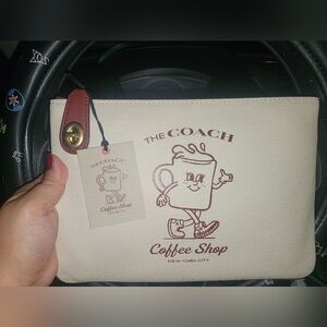 Coach Beige and Brown Canvas Pouch